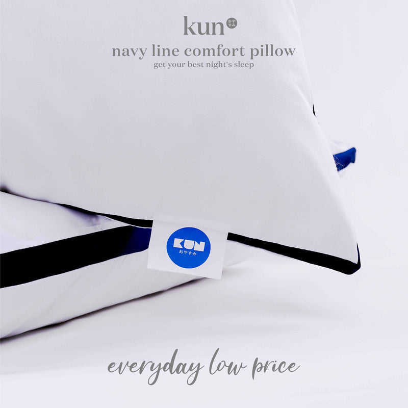 (EM) Kun Luxury Navy Line Comfort Pillow Filling 100% Cotton Fabric (1.4kg)-NAVY-1828