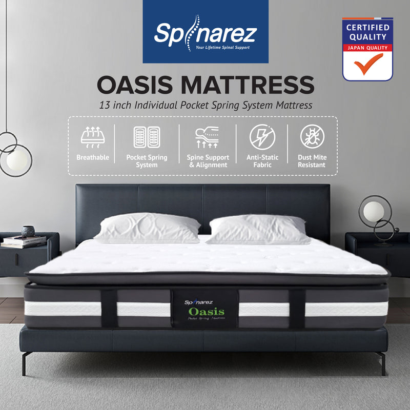 (FREE Shipping) 13inch SpinaRez Oasis Tilam Mattress Individual Pocket Spring System + Pillow Top Padding+ Foam Encased Edge Support-Spinarez-Oasis