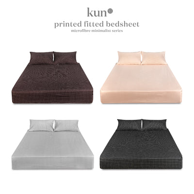 (EM) Kun Minimalist Printed Design Series Premium Microfibre Fitted Bedsheet Only - Available In 4 Size