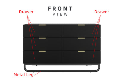 4FT Bestar Series Display Cabinet with 6 Drawers Storage Metal Leg - HMZ-FN-DC-B1275-BK