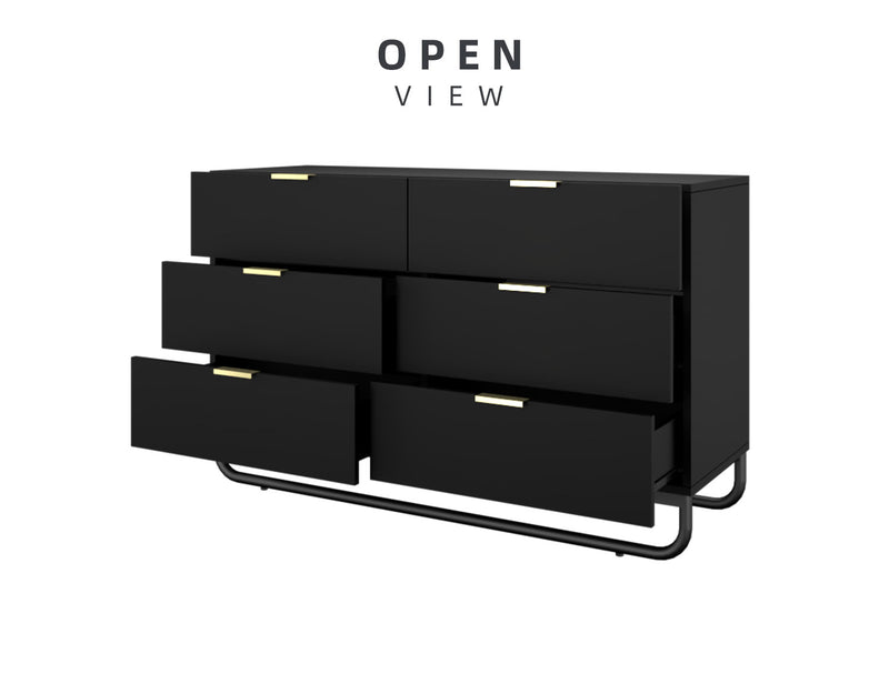 4FT Bestar Series Display Cabinet with 6 Drawers Storage Metal Leg - HMZ-FN-DC-B1275-BK