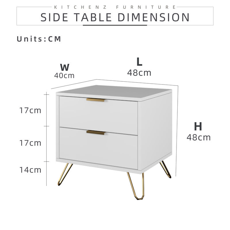 2FT Eudora Series Side Table with 2 Way Access Drawers-HMZ-FN-ST-E4842-WT