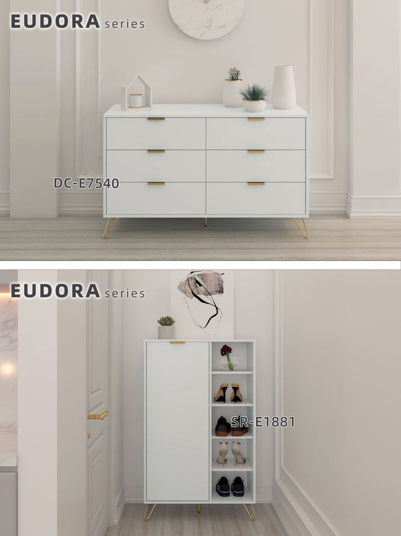 3FT Eudora Series Shoe Cabinet with 1 Door 5 Shelves & Open Storage-HMZ-FN-SR-E1881-WT