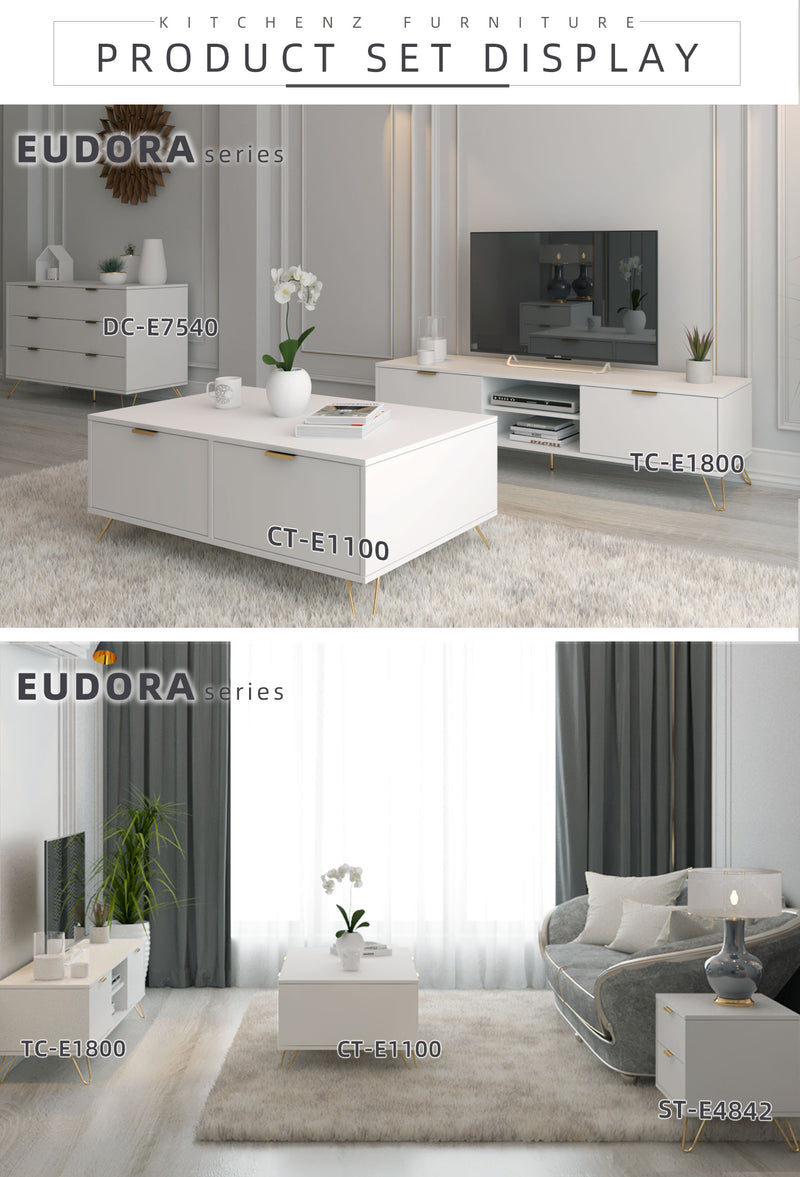 6FT Eudora Series Tv Cabinet Tv Console Rak Tv Kabinet Tv Almari Tv Metal Leg - E1800-WT