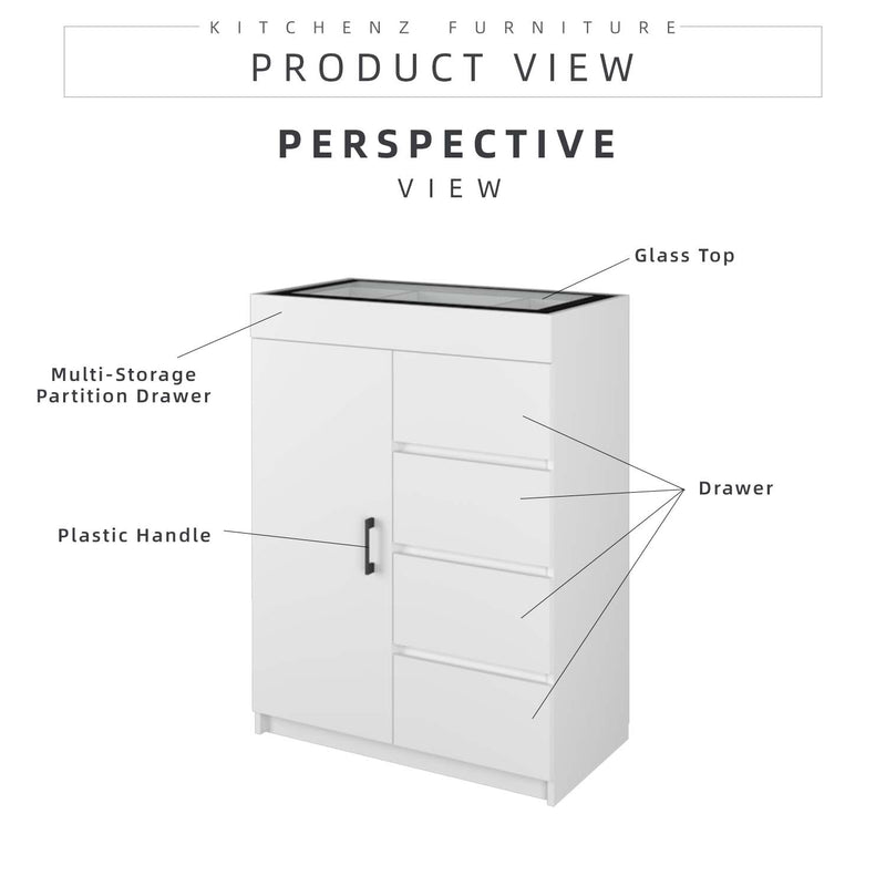 5 Layers Chest Drawer with Door Big Size Glass Display Top - HMZ-FN-CD-7006/7026