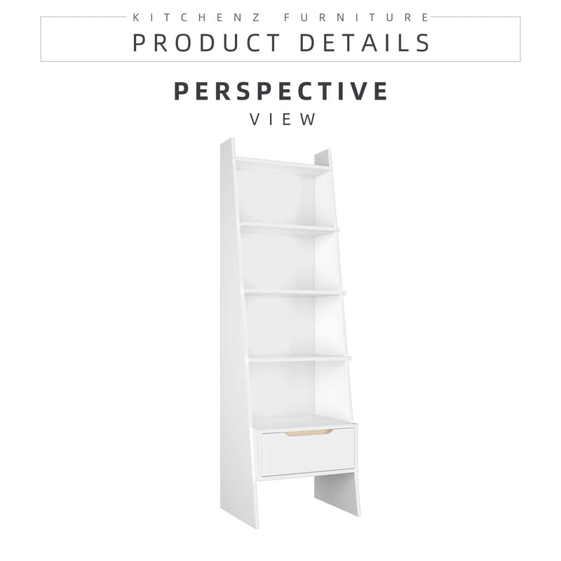 1.8FT Simona Series Book Shelf / Book Cabinet / Bookcase with Drawer / Display Cabinet-HMZ-FN-BS-0170-WT