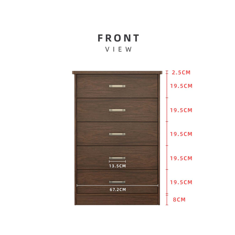 2.5FT Madero Series Chest Drawer with 5 Layer Drawer Storage - HMZ-FN-CD-M0750-WN
