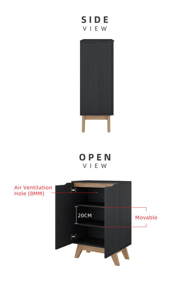 1.9FT Alexi Series Shoe Cabinet Particle Board with 2 Door 2 Movable Shelves-HMZ-FN-SR-A8860-BK
