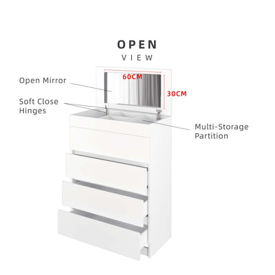 (EM) 4 Layers Chest Drawer with Big Size Open Mirror - HMZ-FN-CD-7007/7027