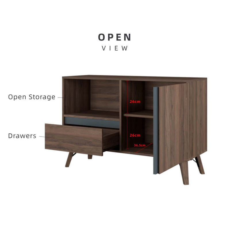 (EM) 3.6FT Kinsley Series Display Cabinet with with 1 Door and Open Storage Drawer Cabinet-HMZ-FN-DC-K0167-GY