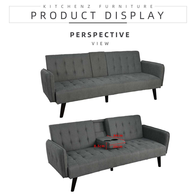 (FREE Shipping) 6FT Foldable Sofa Bed 3 Seater Wooden Leg Linen Fabric Grey / Velvet Fabric Black / Grey / Blue -ESF4360