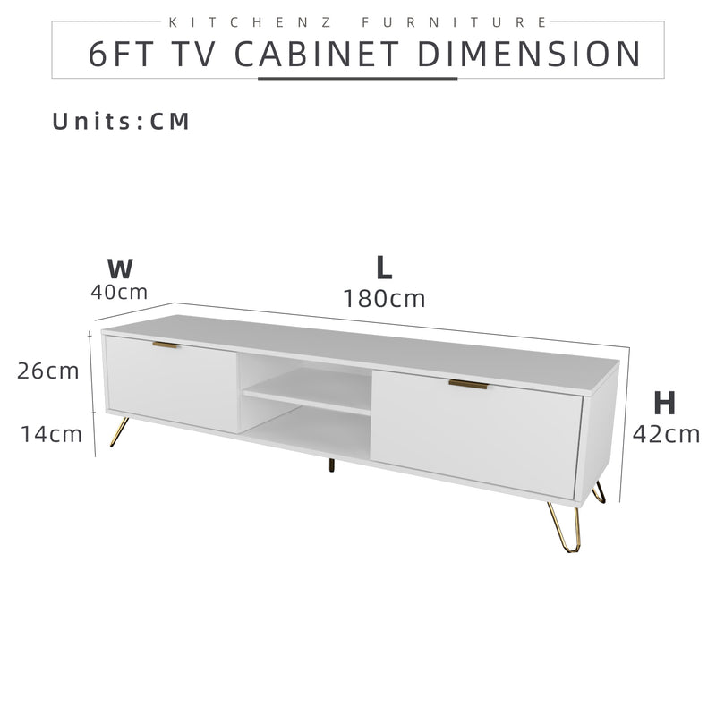 6FT Eudora Series Tv Cabinet Tv Console Rak Tv Kabinet Tv Almari Tv Metal Leg - E1800-WT