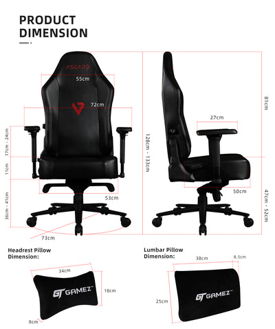 (EM) ASGARD High Back PU Leather Gaming Chair with L-Adapt Lumbar System / Ergonomic Design / Support Pillows-HMZ-GC-DJ-0064-BK+BK