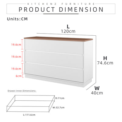 4FT Austral Series Modernist Design Chest Drawer with 3 Layer Drawer Storage - HMZ-FN-CD-AU0009-WT