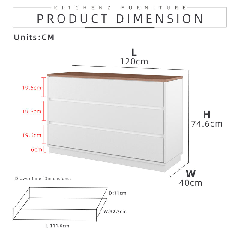 4FT Austral Series Modernist Design Chest Drawer with 3 Layer Drawer Storage - HMZ-FN-CD-AU0009-WT