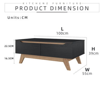 3.5FT Alexi Series Coffee Table with 2 Drawers-HMZ-FN-CT-A1396-BK