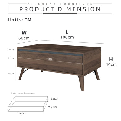 (EM) 3.3FT Kinsley Series Coffee Table with 1 Drawer & Large Open Storage-HMZ-FN-CT-K0192-GY