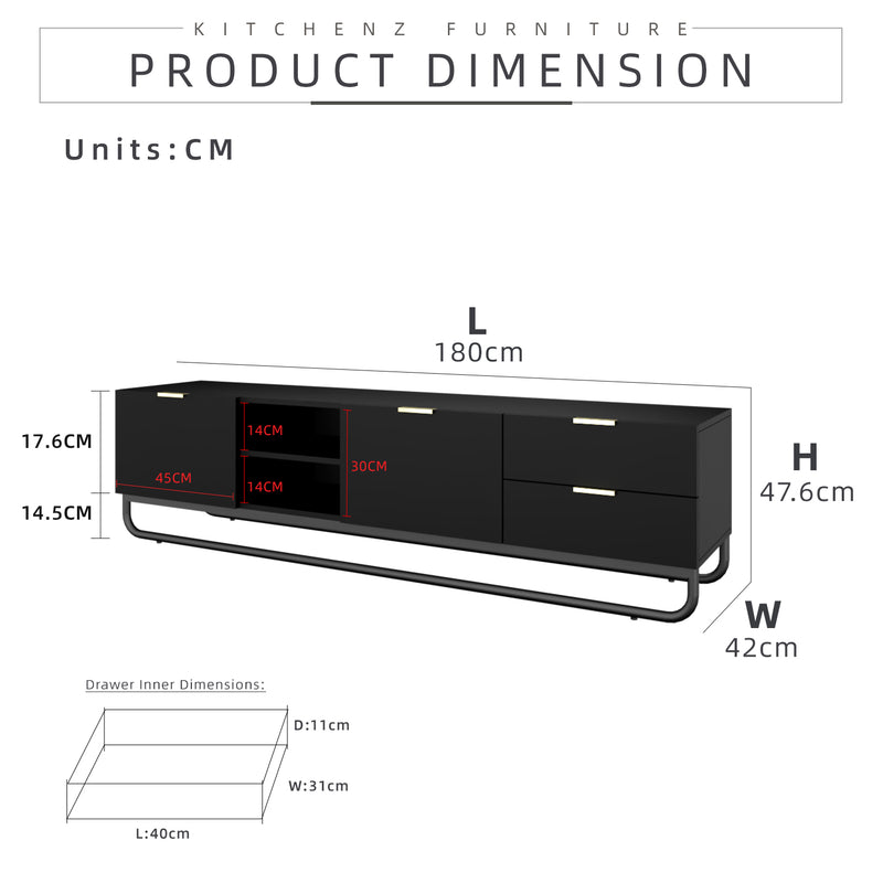 6FT Bestar Series TV Cabinet TV Console Metal Leg - HMZ-FN-TC-B1800-BK