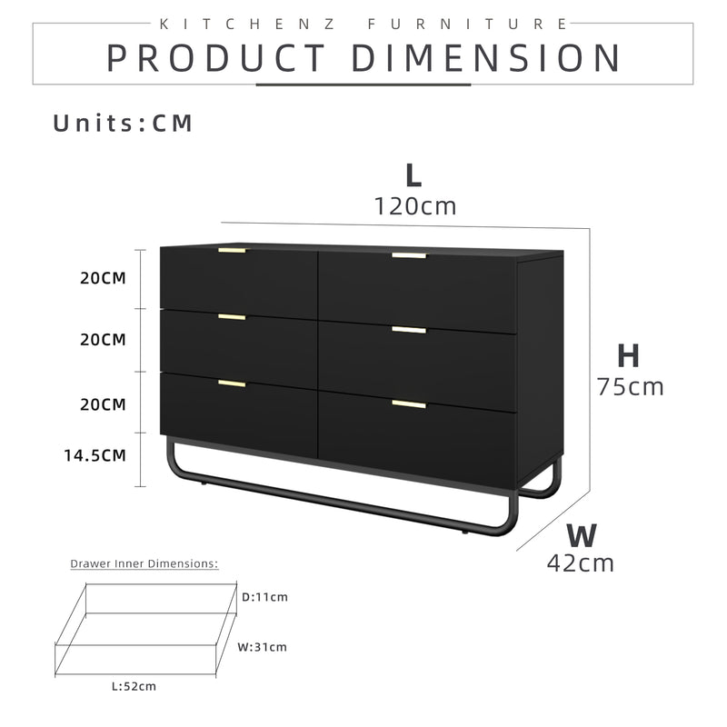 4FT Bestar Series Display Cabinet with 6 Drawers Storage Metal Leg - HMZ-FN-DC-B1275-BK