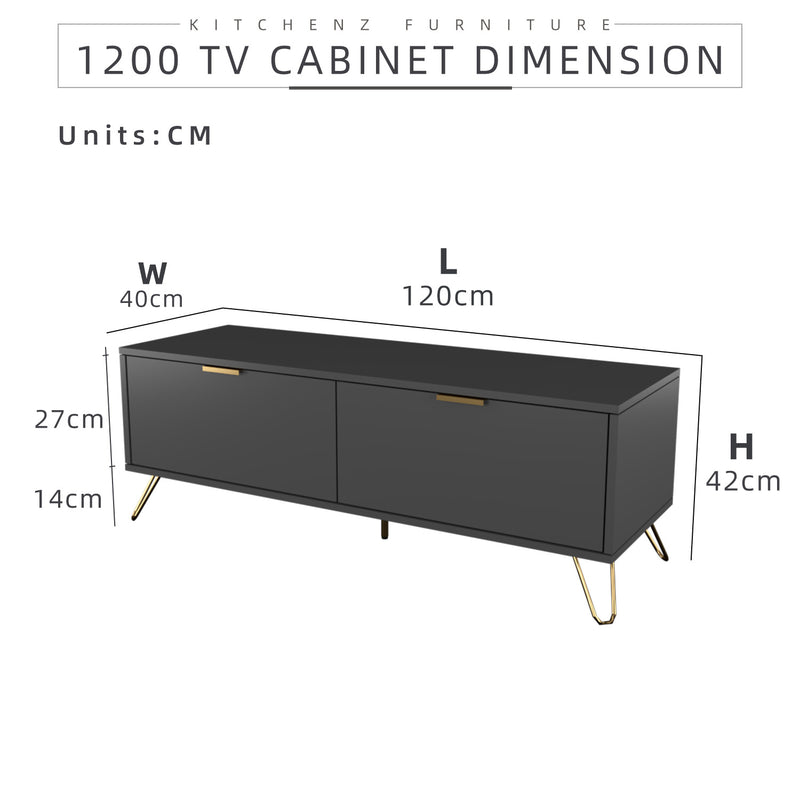 4FT Stellate Series Tv Cabinet Modern Design / Tv Rack / Console with Metal Leg - HMZ-FN-TC-1200-DGY