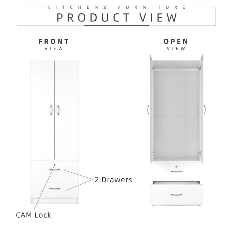 (EM) 2 Door Wardrobe With 2 Drawer Solid Board / Almari Pakaian-HMZ-FN-WD-6004