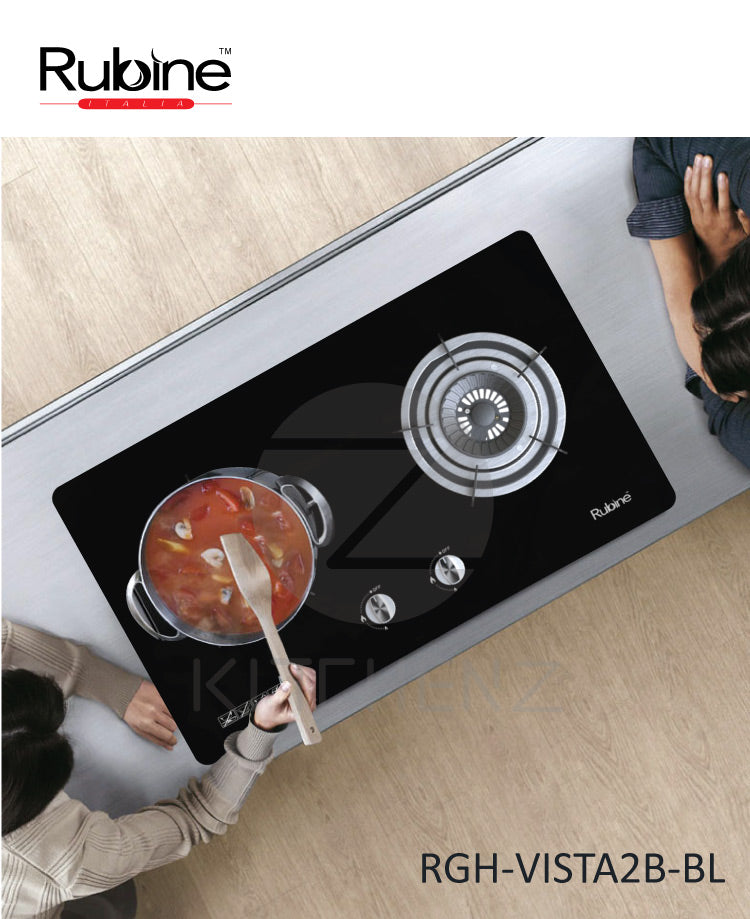 (FREE Shipping) Rubine Slanted Hood 2200 m³/hr Stainless Steel -RCH-MEERA-BL + Built-in Hob - RGH-VISTA2B-BL with Ducting Hose DC18