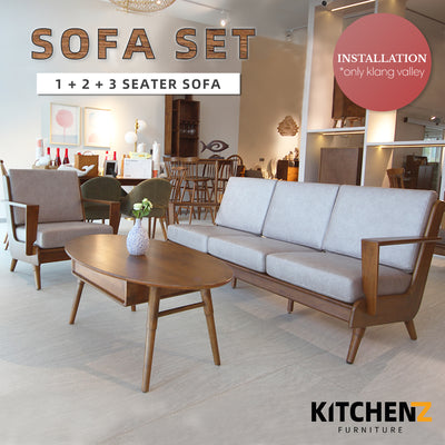 Legno Solid Wood Sofa Set 1+2+3 Seater with Grey Leathaire Cushion-HMZ-FN-SF-FJ2971B-WN+FJ2972B+FJ2973B