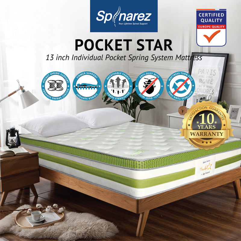 (FREE Shipping) 13inch SpinaRez Pocket Star Tilam Mattress Euro Top + Coconut Fiber & Pocket Spring Hybrid-Spinarez-PocketStar