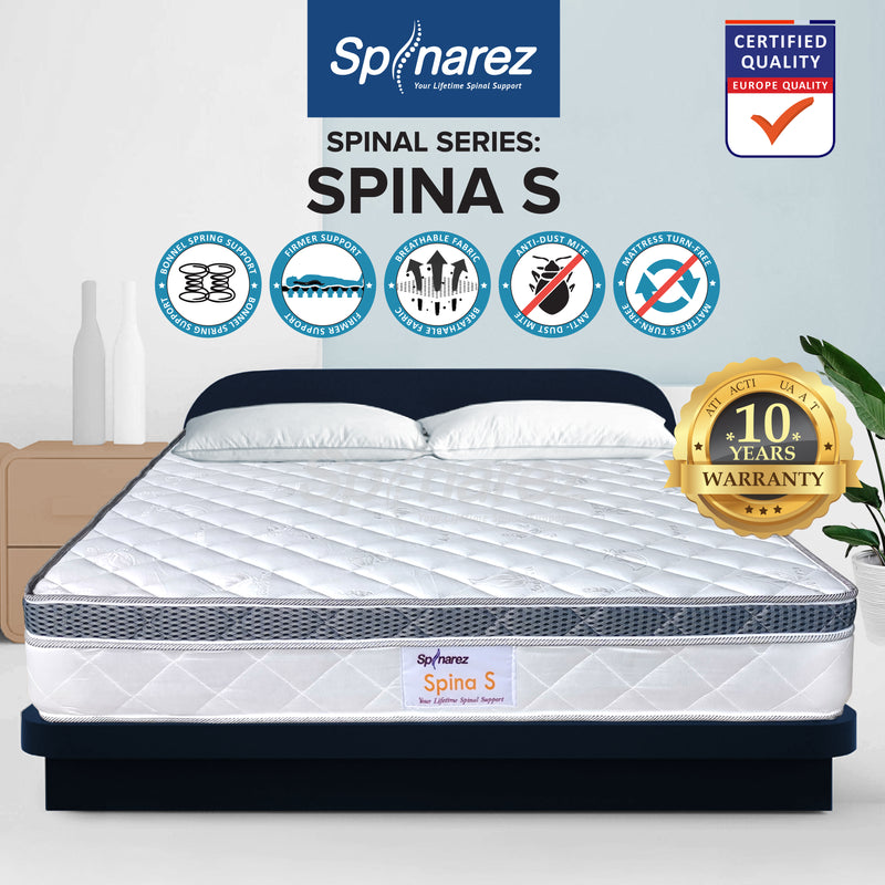 (FREE Shipping) 10inch SpinaRez Spina S Mattress Euro Top Foam Padding & Bonnell Spring Hybrid + Coconut Fiber / Free Pillow - Spinarez-SpinaS