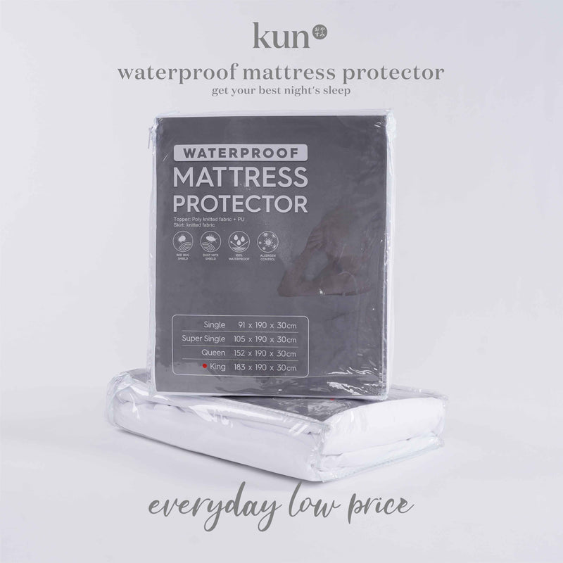 (EM) Kun High Quality Fitted Waterproof Mattress Protector-WPS/SS/Q/K-WHITE