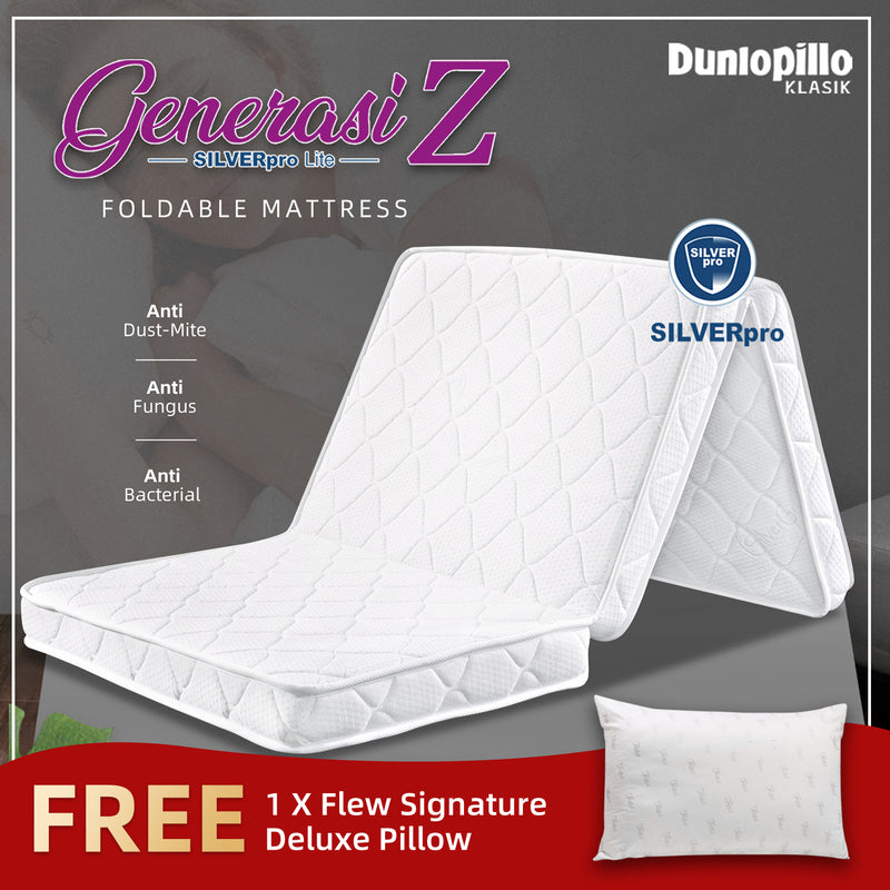 (FREE PILLOW) Dunlopillo Klasik Generasi Z Single Size Latex Foam Foldable Mattress / Genuine / Portable in Bag - DUN-KLSK-GENERASIZ-091